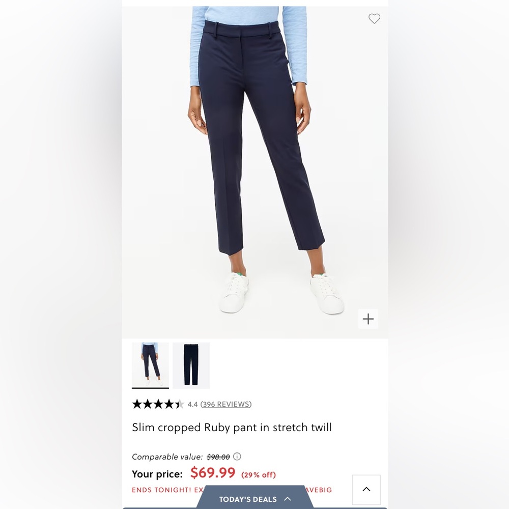 Slim cropped Ruby pant in stretch twill 0P in Navy